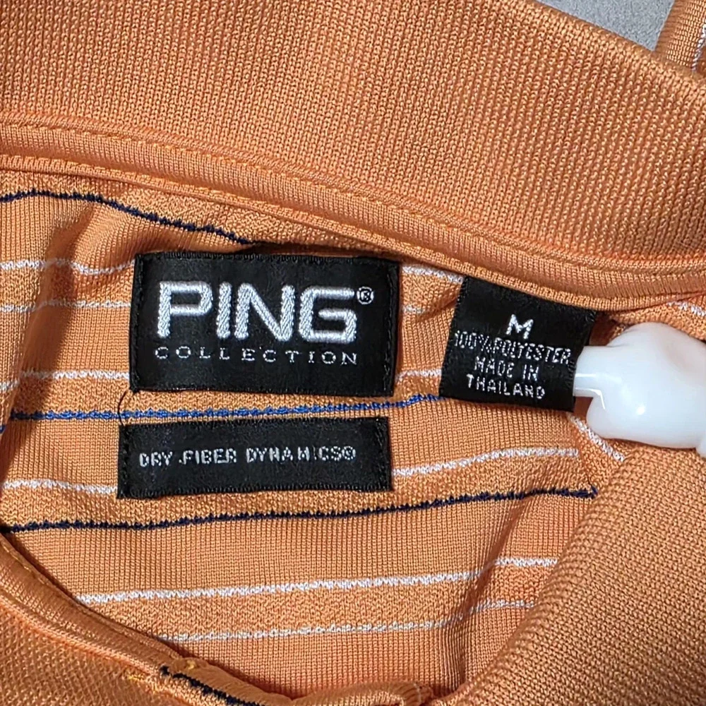 Ping Collection Golf Polo Shirt Men's Medium Orange Striped Dry Fiber Dynamics
